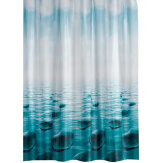 Ekershop Duschvorhang Textil "Stein im Meer" Dunkel Türkis für Duschstange Breite 220 cm, Höhe 200 cm, wasserabweisend, inkl. Ringe, waschbar, bügelbar grün 220 cm