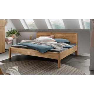 Home Affaire Massivholzbett »Huven Doppelbett, Holzbett«, (1 tlg.), Eiche Massiv mit niedrigen Fußteil und Kopfteil mit Holzrahmen, braun