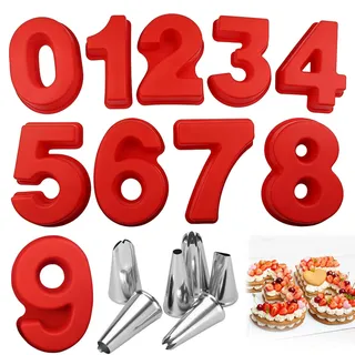 Kuchenform Zahlen,15 Stück Silikon Backform Zahlen Groß 10 Zoll Number Cake