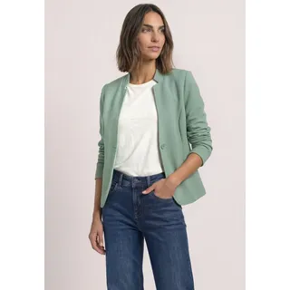 Kurzblazer STREET ONE, Damen, Gr. 46, grün (eucalyptus grün), Stoff, 76% Polyester, 23% Baumwolle, 1% Elasthan, unifarben, regular fit normal, V-Ausschnitt, normaler Saum, Blazer Kurzblazer, mit Reverskragen, Topseller