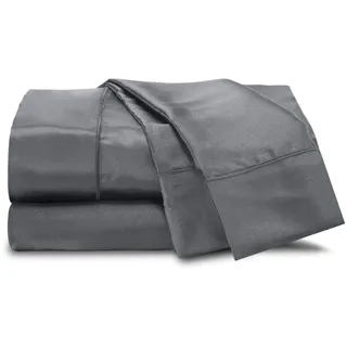 Martex Elegance 4-teiliges silberfarbenes Satin-Bettwäsche-Set, Hotelqualität, seidig weich und glatt