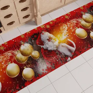 PETTI Artigiani Italiani - Weihnachts-Küchenläufer, Rutschfester und waschbarer Weihnachts-Küchenteppich, 52 x 440 cm Weihnachtsmann-Weihnachtsteppich, Made in Italy