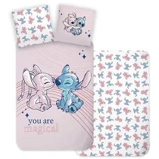 BrandMac Stitch & Angel Set Bettwäsche für Baby- oder Juniorbett, 100 % Baumwolle und umkehrbar, Bettdeckenbezug 100 x 135 cm und Kissenbezug 40 x 60 cm