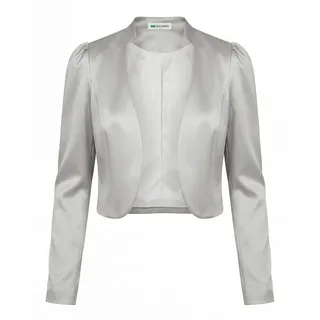Bolerose Satin Bolero Jacke Damen Langarm Puffärmel Blazer | Gekräuselte Schulterpartie, Komplett gefüttert, Offene Front, Glänzend, Zum Überziehen, Größen XS-5XL - M