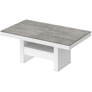 designimpex Couchtisch Design HLU-111 Grau Beton - Weiß Hochglanz höhenverstellbar ausziehbar grau