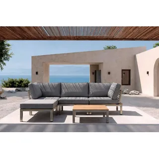 OUTFLEXX Gartenlounge, silber/grau, Edelstahl/Teakholz/Textil, für 4 Personen, inkl. Beistelltisch, FSC®-zertifiziertes Produkt