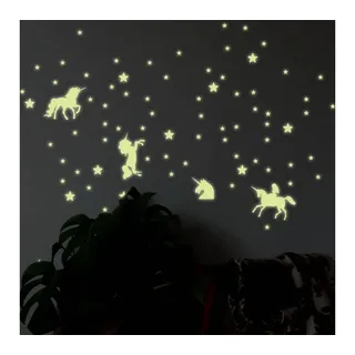 K&L Wall Art Wandtattoo Leuchtsterne Einhorn 200er Set Gelb 40x30cm selbstklebend, Traumhafte Kinderzimmer Leuchtbilder, made in Berlin gelb