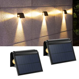 YOHAYO Solar Wandleuchte Aussen Solarlampen für Außen Dreiseitige Beleuchtung 2 Helligkeitsstufen Wasserdicht IP54 Solarleuchten für Außen Warmweiß für Balkon Garten Hof Treppen 2 Stück