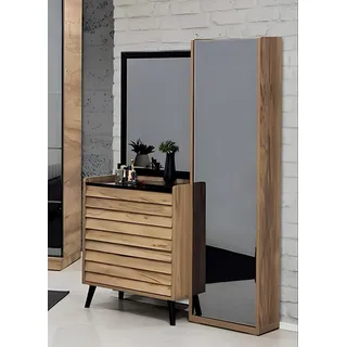 JVmoebel Schminktisch Braune Kommode mit Spiegel aus Holz und Glas, elegant und funktional (2-St., Schminktische + Spiegel), Made in Europa braun