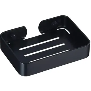 TOPINCN Seifenschale Aluminium Schwarz Wandmontage mit Kleber für Dusche Bad Küche Wasserablauf Seifenhalter bohrfrei 13,5x10x2,2cm