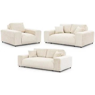 s-style möbel 3-2-1 Garnitur Cord 3-Sitzer + 2-Sitzer + Sessel Beige