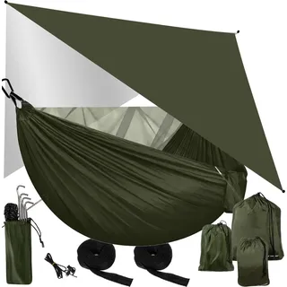 TRIZAND hängematte mit moskitonetz - hängematten - hängematte Outdoor – doppelhängematte für Camping, Trekking und bushcraft – wetterfest,... - Grün