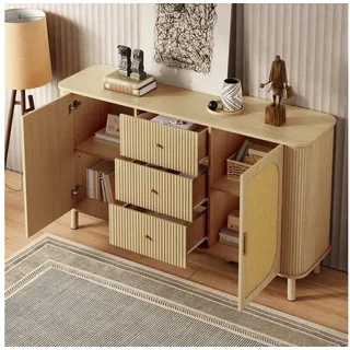 Odikalo Sideboard Kommode mit Rattan (Sideboard mit Rattan, Beistellschrank modern, Wohnzimmermöbel mit Schubladen, Sideboard Holzoptik, Kabelführung Möbel, TV Möbel, Kommode mit Schubladen, Skandinavisches Design, Sideboard modern, Wohnzimmermöbel, Aufbewahrung Wohnzimmer, Design Sideboard)