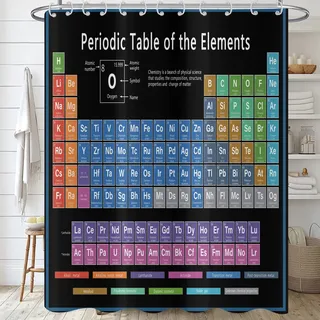 Hnmdmyi Duschvorhang Periodensystem 180x180, Bunte Wissenschaft Technologie Bildung Chemie Schule Student Badewanne Vorhang Wasserdicht Polyester Stoff Waschbar Badevorhang für Badezimmer mit Haken