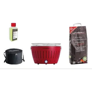 LotusGrill - Sonderpaket BBQ Classic Rot (cm 35) mit 2,5 Kg Holzkohle und Brenngel