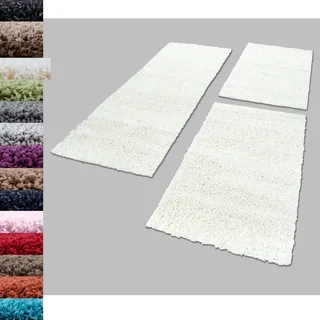 Carpettex Bettumrandung Schlafzimmer 3teilig Shaggy Teppich Hochflor Einfarbig Creme Bettset:2 mal 80x250 + 1 mal 100x200 - Bettvorleger Schlafzimmer Läuferset Weicher Flauschig Bettumrandung Teppich