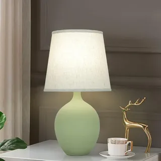Mengjay Tischlampe Vintage,Keramik Tischleuchte,Wohnzimmer Moderne E27 Tischleuchte mit Stoffschirm,Leselicht,Schlafzimmer Nachtlicht,Retro Nachttischlampe Deko für Kinderzimmer Schlafzimmer (Grün)