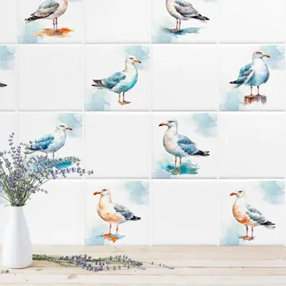 GRAZDesign Fliesenaufkleber Möwe Bad & Küche Maritime Aufkleber für Fliesen Klebefliesen - 10x10cm / 10 Stück