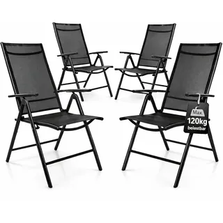 4 Gartenstühle Hochlehner klappbar bis 120kg belastbar schwarz verstellbar | 7-fach verstellbarer Balkonstuhl für Garten Terrasse & Camping - Klappstuhl Balkon Gartenstühle