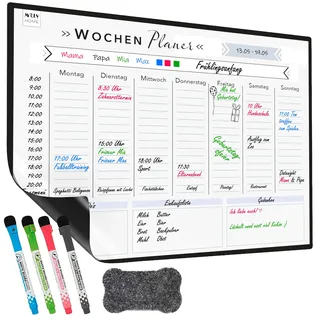 Rosenfeld Magnetischer Wochenplaner Whiteboard - Abwischbare Magnet-Tafel für den Kühlschrank inklusive 4 magnetischer Marker und Radierer (Klassisch)