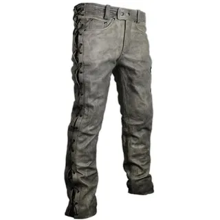 MDM Lederhose Herren Lederhose Rindsleder grau mit seitlicher Schnürung (Einzelartikel, 1x Herren Lederhose) Seitliche Schnürung, echtes Nappa Rindsleder W34