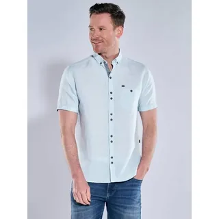 engbers Herren Kurzarm-Hemd mit Leinenanteil Blau regular uni Button Down - 6XL