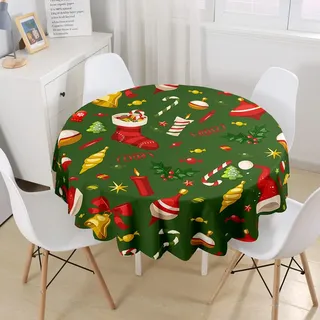 Morbuy Weihnachten Rund Tischdecke Abwaschbar, Rund Tischdecken Wasserdicht Lotuseffekt Abwischbar Tischtuch für Dekoration Küchentisch Garten Outdoor (Durchmesser 100cm,Weihnachtssüßigkeiten)