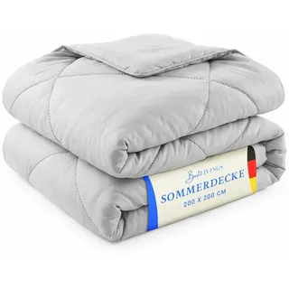 bc-agentur Sommerdecke 200x200 cm Hellgrau, leichtes Steppbett, Mikrofaser, atmungsaktiv, ohne Bettbezug nutzbar, Wärmeklasse 2, auch ideal für Reisen, Camping - Hellgrau