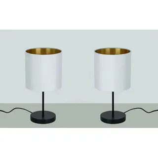 TRANGO LED Tischleuchte, 2er Pack 2018-10WL LED Nachttischlampe *SOUL* Tischleuchte mit Stoffschirm in Weiß-Gold inkl. je 1x E27 LED Leuchtmittel 3000K warmweiß, Lampe, Fensterbank Leuchte, Fensterbank Leuchte, Nachttischleuchte für Schlafzimmer
