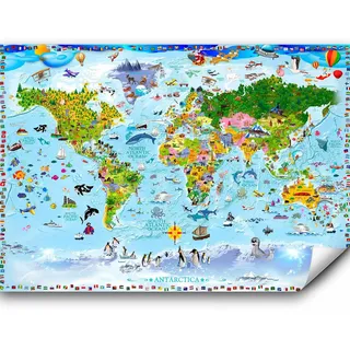 murando - Fototapete Vlies Weltkarte Kinder, 300x210 cm, Schlafzimmer