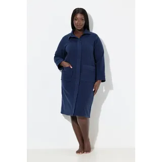 Ulla Popken Bademantel Fleece-Bademantel Stehkragen Reißverschluss, knielang, Materialmix blau 42/44