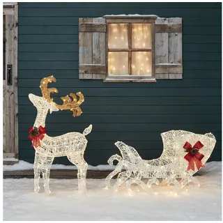 Lights4fun LED-Dekofigur Großes Harewood LED Rentier mit Schlitten, Weihnachtsbeleuchtung, Höhe Rentier: 100cm