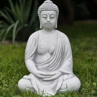 FABRIQ Groß Buddha Figur, Feng Shui, Steinguss Zen Garten, Deko Buddha, Grau, wetterfest, massiv, 38cm, 12kg