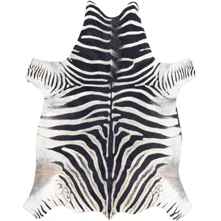 RugsX Teppich Künstliches Rindsleder, Zebra, Weiß schwarz Leder 155x195 cm