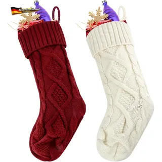 2 Stück Nikolausstrumpf,Gestrickte Weihnachtsstrumpf, Rot/Weiß