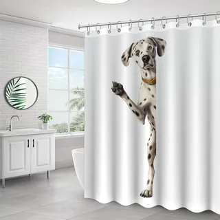 Yelolyio Dalmatiner Duschvorhang, Hund, der um die Ecke schaut, Polyester, wasserdichter Stoff, Badvorhang mit Haken, Duschvorhang für Badezimmer, Dekoration, 152,4 x 182,9 cm