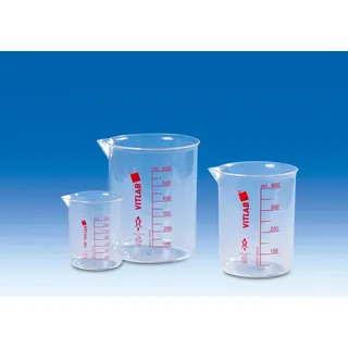 Griffinbecher Vitlab PMP 2000 ml, glasklar, rote Skala, Ø 149 mm, Höhe 187 mm, Laborbecher nach ISO 7056