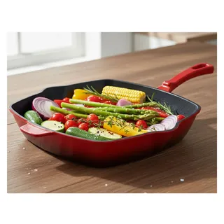 Ernesto Grillpfanne ERNESTO® Grillpfanne Pfanne Bratpfanne emailliert Ofenfest rot