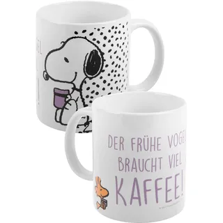 The Peanuts Tasse Snoopy - Kaffee - Kaffeetasse Becher Kaffeebecher aus Keramik Weiß 320 ml