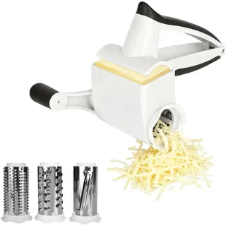 bssmmai Käsereibe mit Kurbel, 3-in-1 Rotary Cheese Grater mit 3 Austauschbaren Rollerblades aus Edelstahl, Käsemühle, Käse Reibe Mühelos Hartkäse, Schokolade, Nüsse und Mehr
