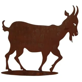 STEINFIGURENWELT GIEBEN Gartenfigur Ziegenbock 50x53cm auf Platte Edelrost Gartendeko Wetterfest Rost Metall Rostfigur Tier Ziege Zicklein