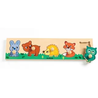 DJECO Steckpuzzle Greifpuzzle aus Holz mit 5 Tieren, Puzzleteile
