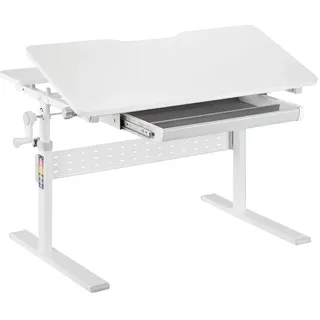 Spacetronik Kinderschreibtisch Höhenverstellbar 90x60 cm | Schreibtisch Kinder mit Neigbarer Tischplatte 0-40°, Kinder Schreibtisch mit Schublade & Haken für Rucksack, Weiß
