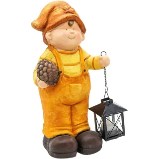 Wichtelstube-Kollektion XL 35cm hoch Ludwig stehende Aussenfigur mit Laterne für den Frühherbst Gartendeko für den Herbst deko Figur Garten MGO mit Laterne für Teelicht wetterfest