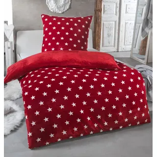 MALIKA Warme Winter Plüsch Sterne Wende-Bettwäsche Nicky-Teddy 'Cashmere Touch' Coral Fleece viele Farben & Größen, Farbe:Weinrot, Größe:135 x 200 cm