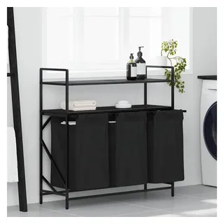 vidaXL Wäschekorb 3 Fächer mit Regalen Schwarze Eiche