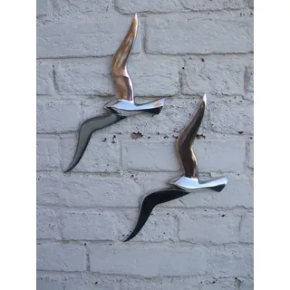 Deko-Impression Wunderschönes Wandobjekt, Wanddeko, 2 Möwen, Aluminium, poliert, 36 cm