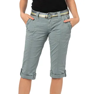 FRESH MADE Damen Capri-Hose 3/4-Shorts mit Metallic Gürtel - XS