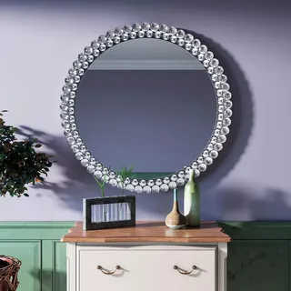 BST FURNH Runder Spiegel 60cm, Kristall-Strass Wandspiegel Silber