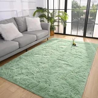HOKXUAN Waschbarer Teppich Wohnzimmer 180 x 230 cm Kurzflor rutschfest Flauschig Teppich Waschbarer Teppich Antirutsch Modernes Einfarbiges Design Fürs Wohnzimmer, Schlafzimmer, Grün